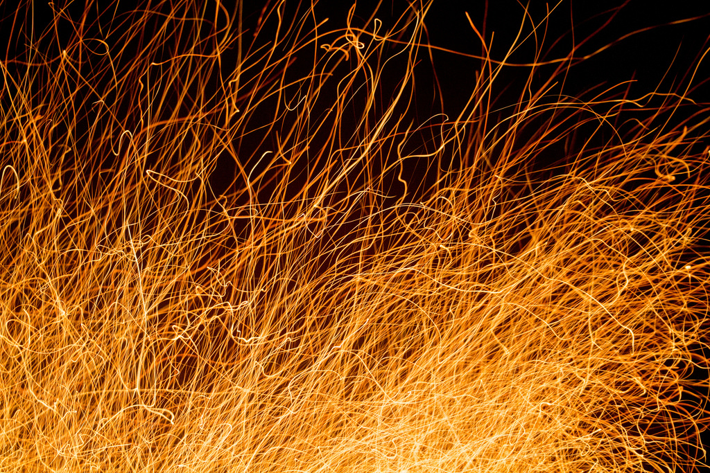 Sparks at night.