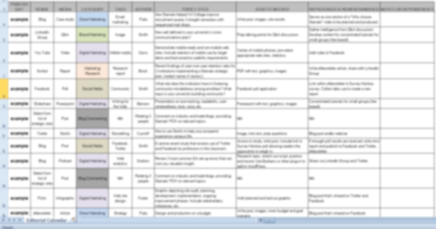 sample image of an Editorial calendar