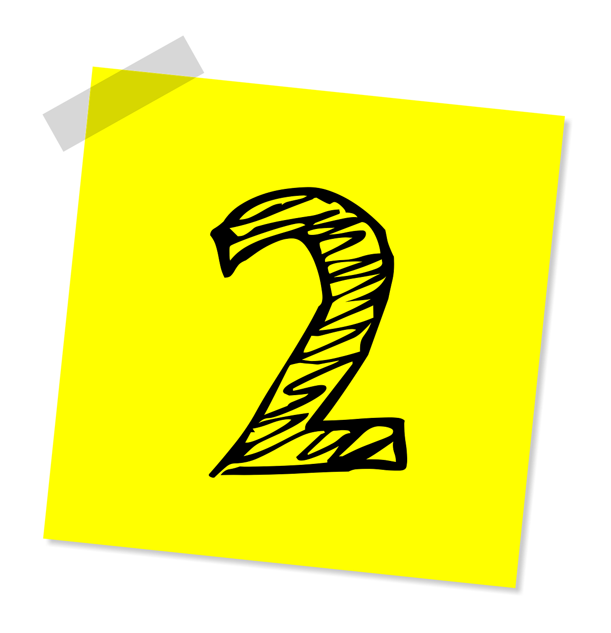 number 2 on a yellow sticky