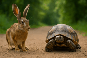 An image of a tortoise and hare, representing the saying "Slow and Steady Wins the Race" interference to SEO marketing.